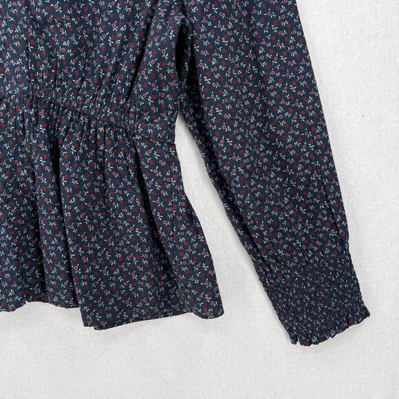 MADEWELL Tie-Back Peplum Top Womens Small Navy Blue Campden Daisies Floral Print - Picture 6 of 13